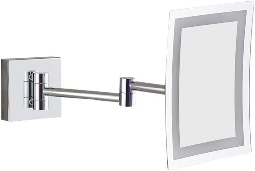 Bathroom Wall-Mounted Makeup Mirror Foldable Telescopic Rotating Metal Copper Square Cosmetic Mirror 8 Inches, Silver