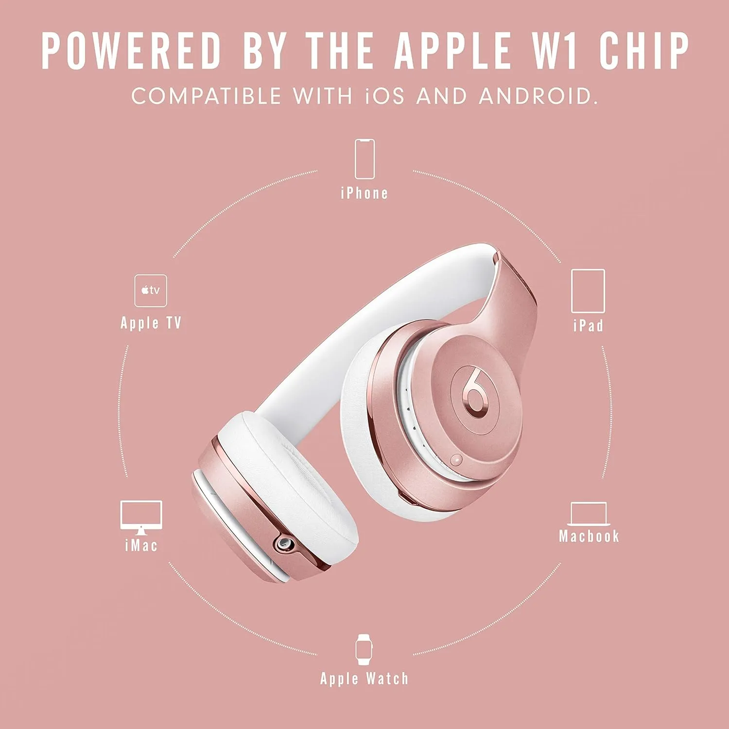 Beats Solo3 Wireless On-Ear Headphones - Apple W1 Headphone Chip, Class 1 Bluetooth, 40 Hours of Listening Time, Built-in Microphone - Rose Gold