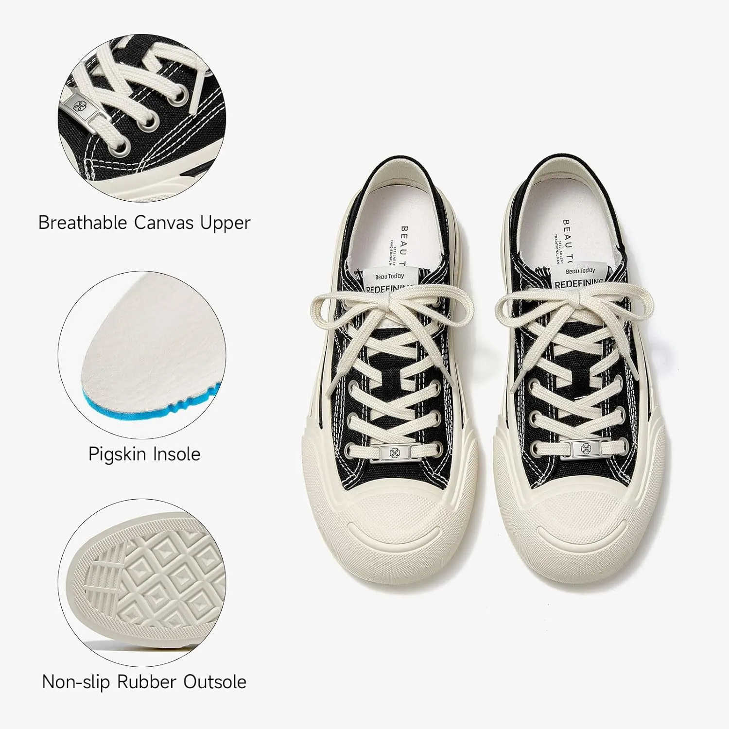 BEAU TODAY Platform Sneakers for Women, Low Top Canvas Sneakers, Women's Fashion Sneakers Comfortable Slip on Casual Tennis Shoes