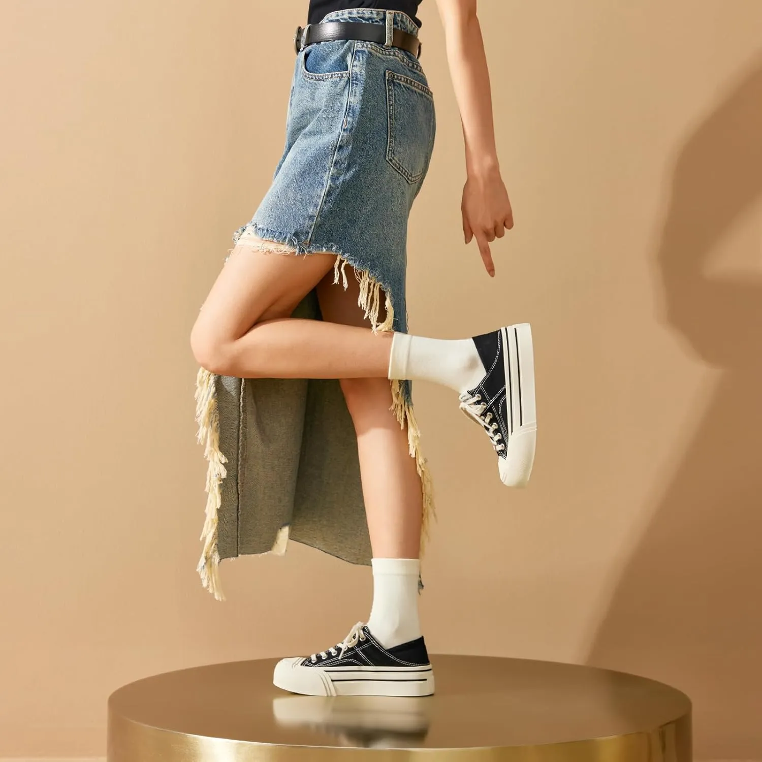 BEAU TODAY Platform Sneakers for Women, Low Top Canvas Sneakers, Women's Fashion Sneakers Comfortable Slip on Casual Tennis Shoes