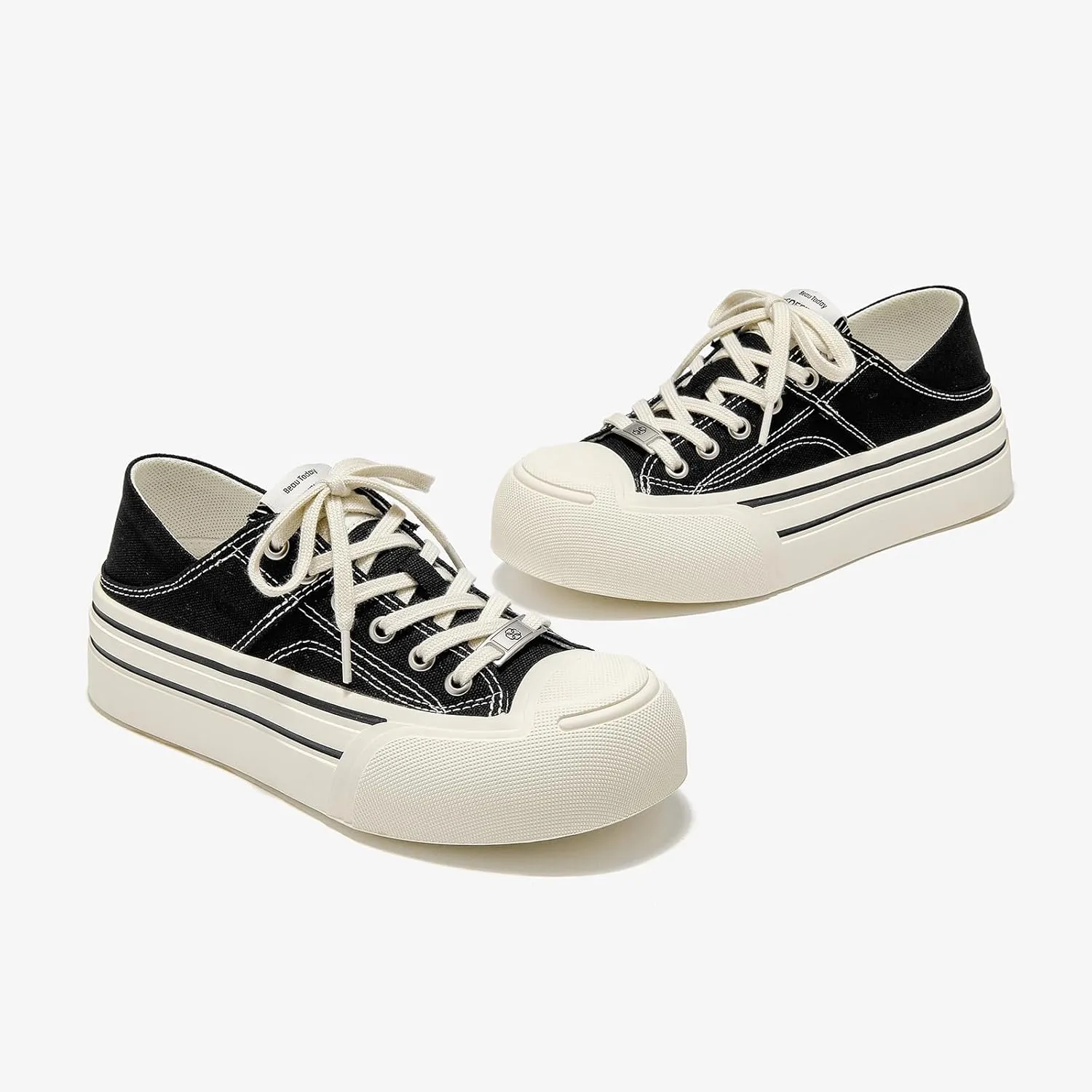 BEAU TODAY Platform Sneakers for Women, Low Top Canvas Sneakers, Women's Fashion Sneakers Comfortable Slip on Casual Tennis Shoes