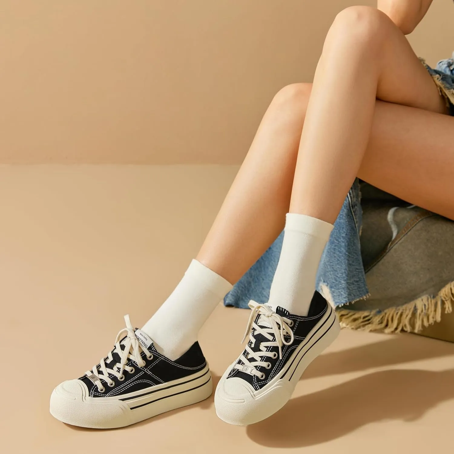 BEAU TODAY Platform Sneakers for Women, Low Top Canvas Sneakers, Women's Fashion Sneakers Comfortable Slip on Casual Tennis Shoes