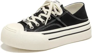 BEAU TODAY Platform Sneakers for Women, Low Top Canvas Sneakers, Women's Fashion Sneakers Comfortable Slip on Casual Tennis Shoes