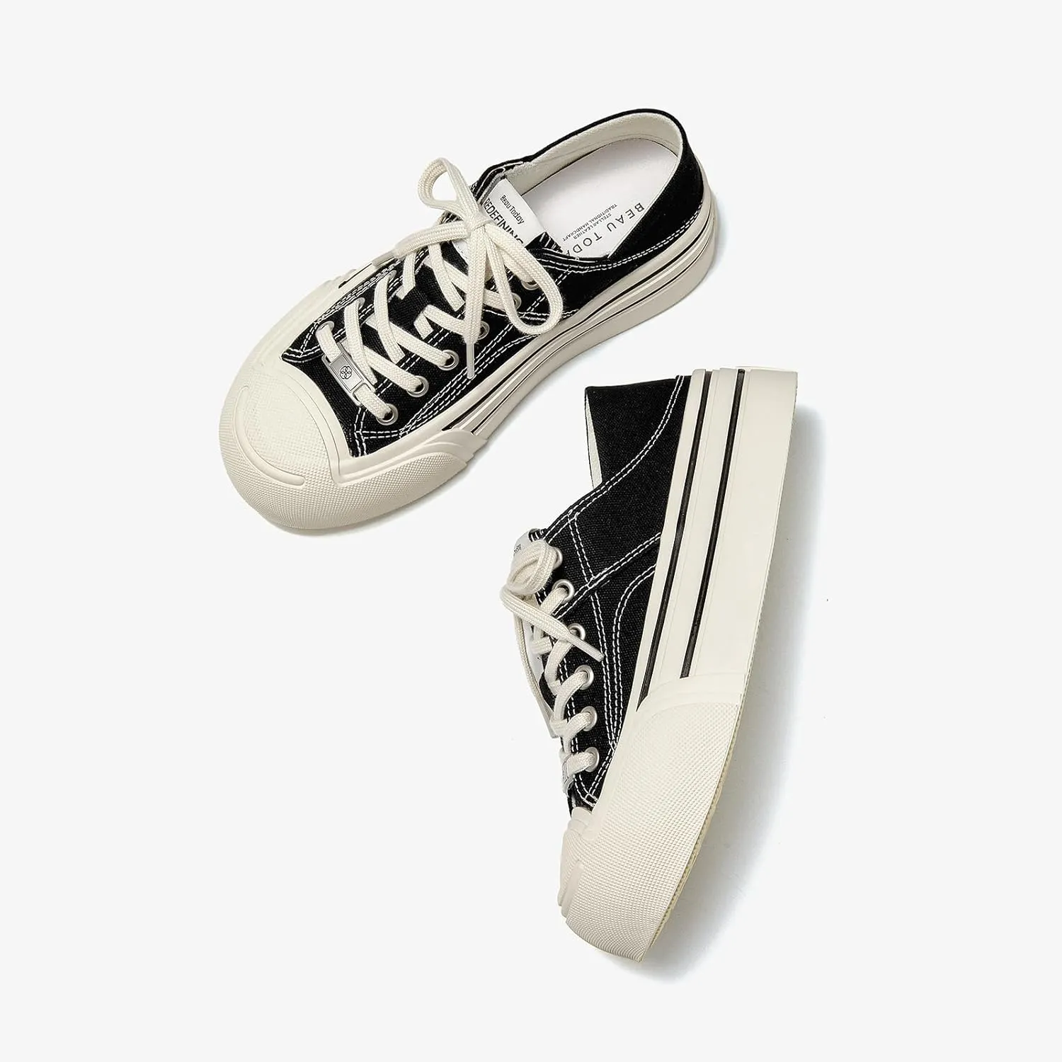 BEAU TODAY Platform Sneakers for Women, Low Top Canvas Sneakers, Women's Fashion Sneakers Comfortable Slip on Casual Tennis Shoes