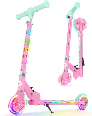 BELEEV V3 Scooter for Kids with Light-Up Wheels & Stem & Deck, 2 Wheel Folding Scooter for Girls Boys, 4 Adjustable Height, Lightweight Kick Scooter with Handy Kickstand for Children Ages 3-12