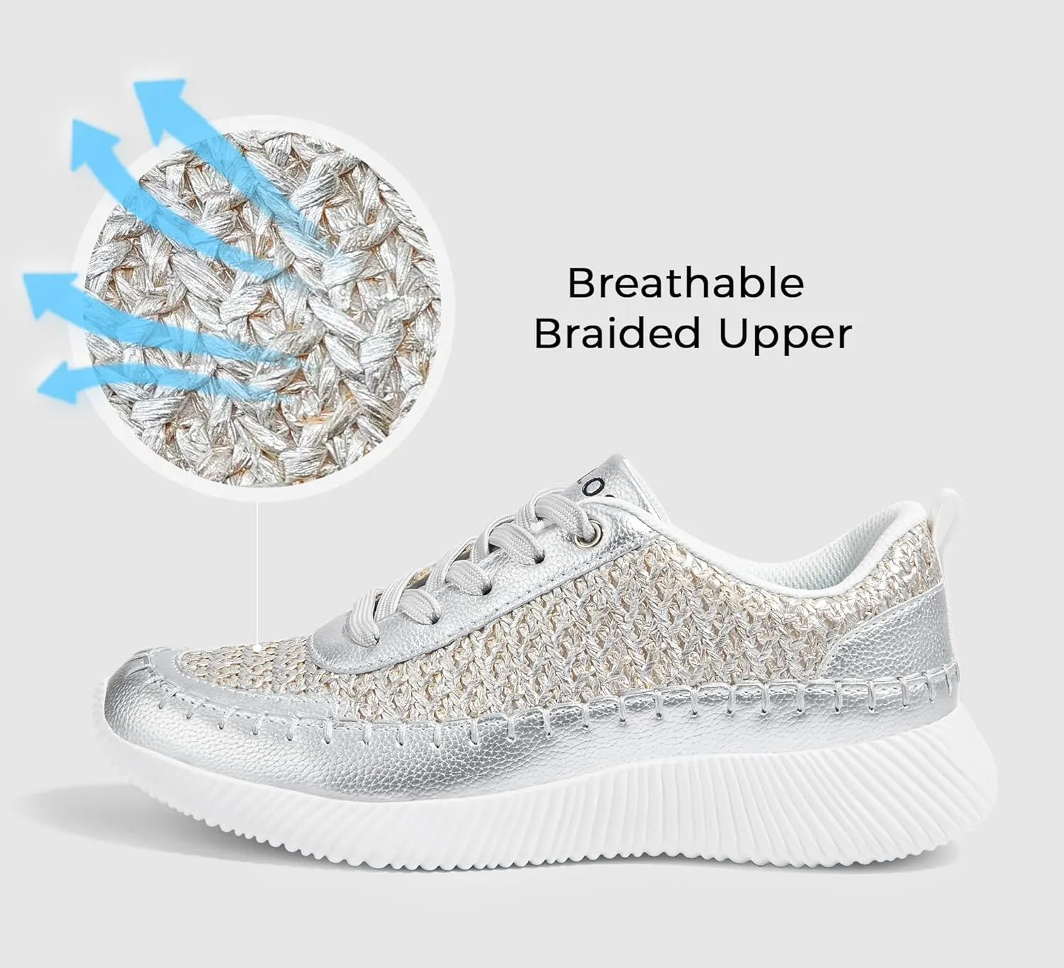 BELOS Women's Glitter Shoes Sparkly Lightweight Metallic Sequins Tennis Shoes Casual Retro Braided Walking Shoes