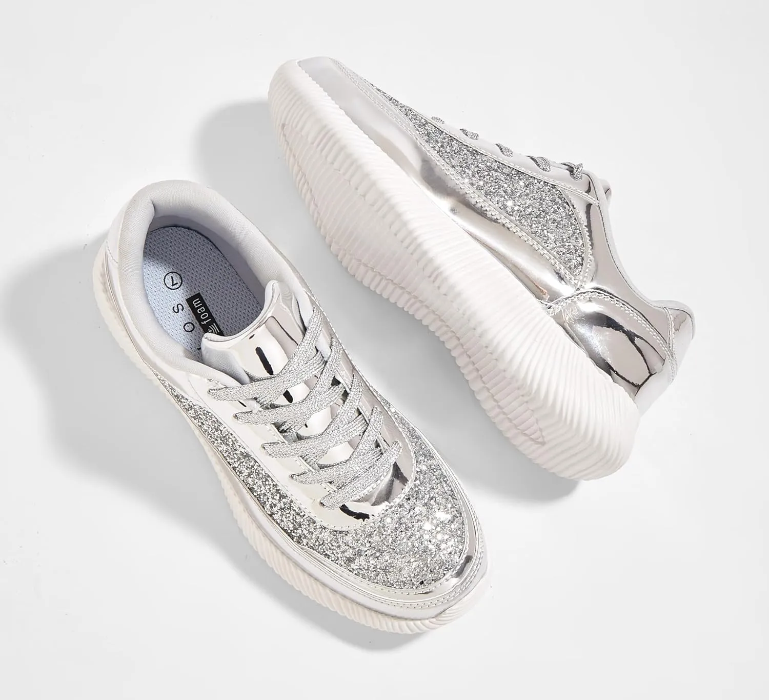 BELOS Women's Glitter Shoes Sparkly Lightweight Metallic Sequins Tennis Shoes Casual Retro Braided Walking Shoes