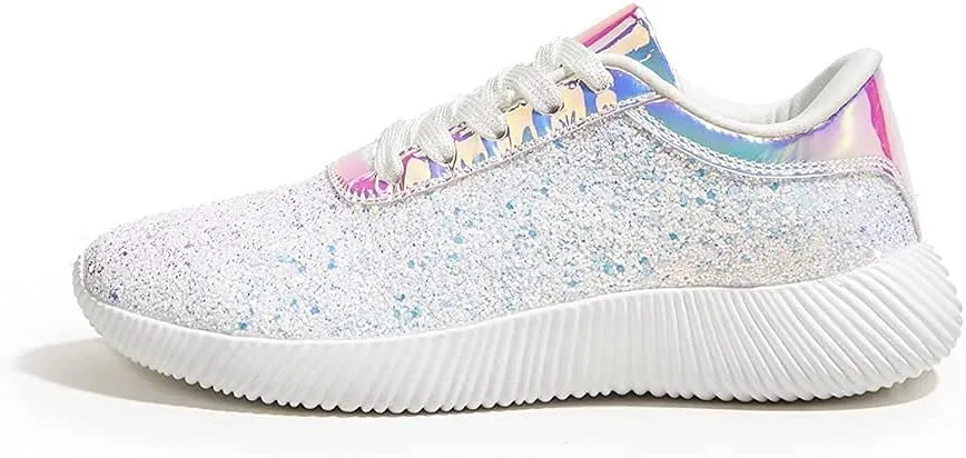 BELOS Women's Glitter Shoes Sparkly Lightweight Metallic Sequins Tennis Shoes Casual Retro Braided Walking Shoes