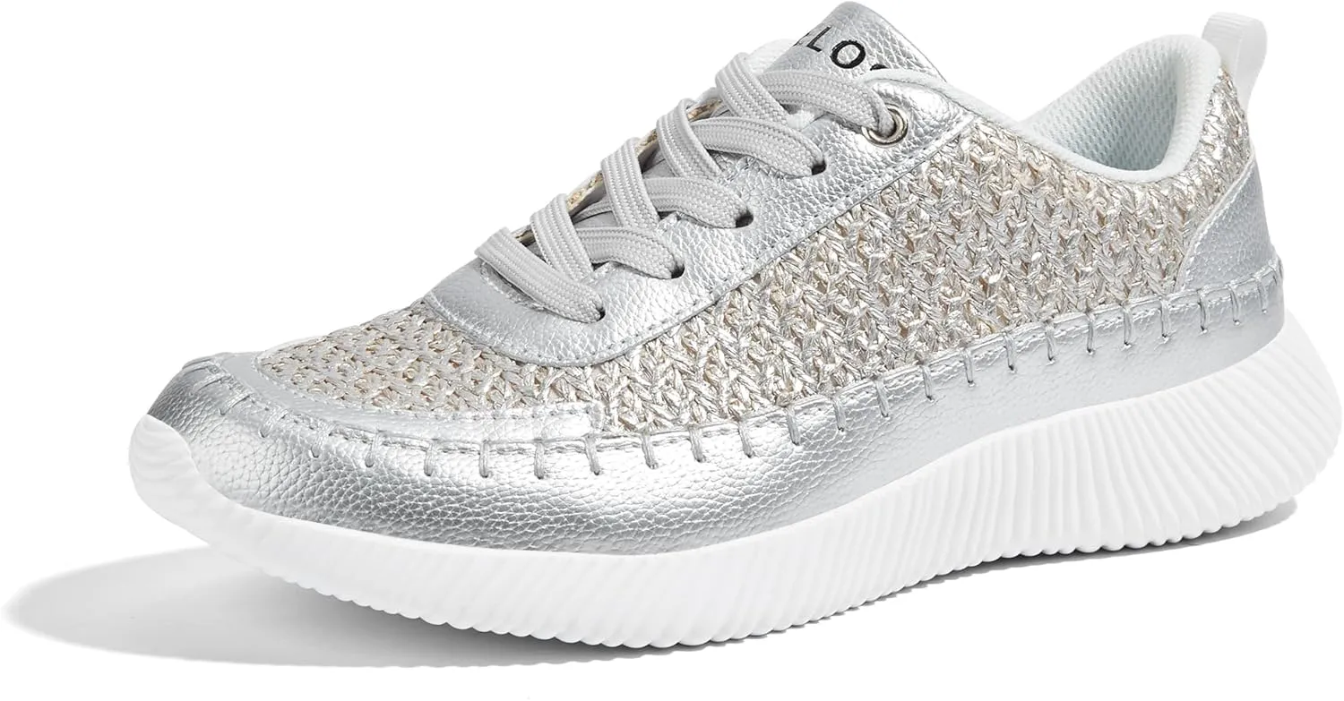 BELOS Women's Glitter Shoes Sparkly Lightweight Metallic Sequins Tennis Shoes Casual Retro Braided Walking Shoes