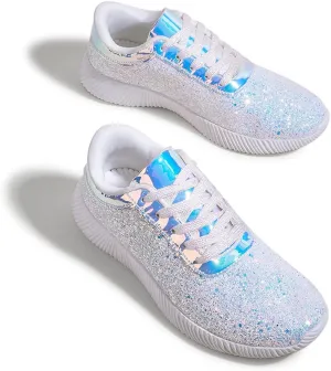 BELOS Women's Glitter Shoes Sparkly Lightweight Metallic Sequins Tennis Shoes Casual Retro Braided Walking Shoes