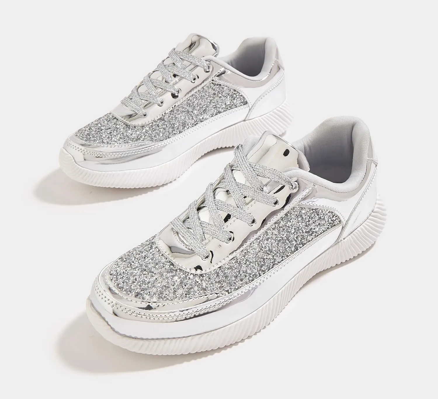 BELOS Women's Glitter Shoes Sparkly Lightweight Metallic Sequins Tennis Shoes Casual Retro Braided Walking Shoes