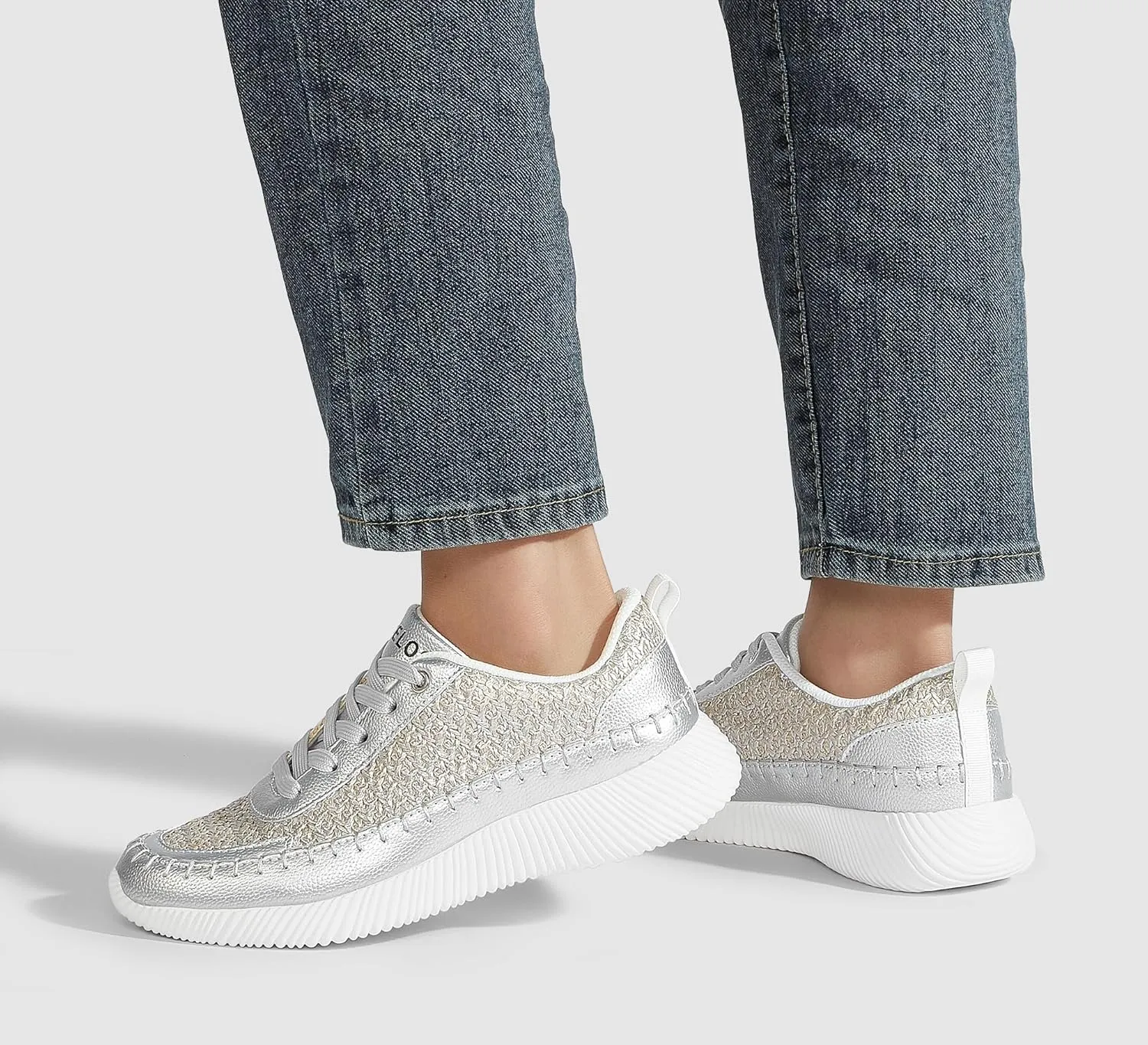 BELOS Women's Glitter Shoes Sparkly Lightweight Metallic Sequins Tennis Shoes Casual Retro Braided Walking Shoes