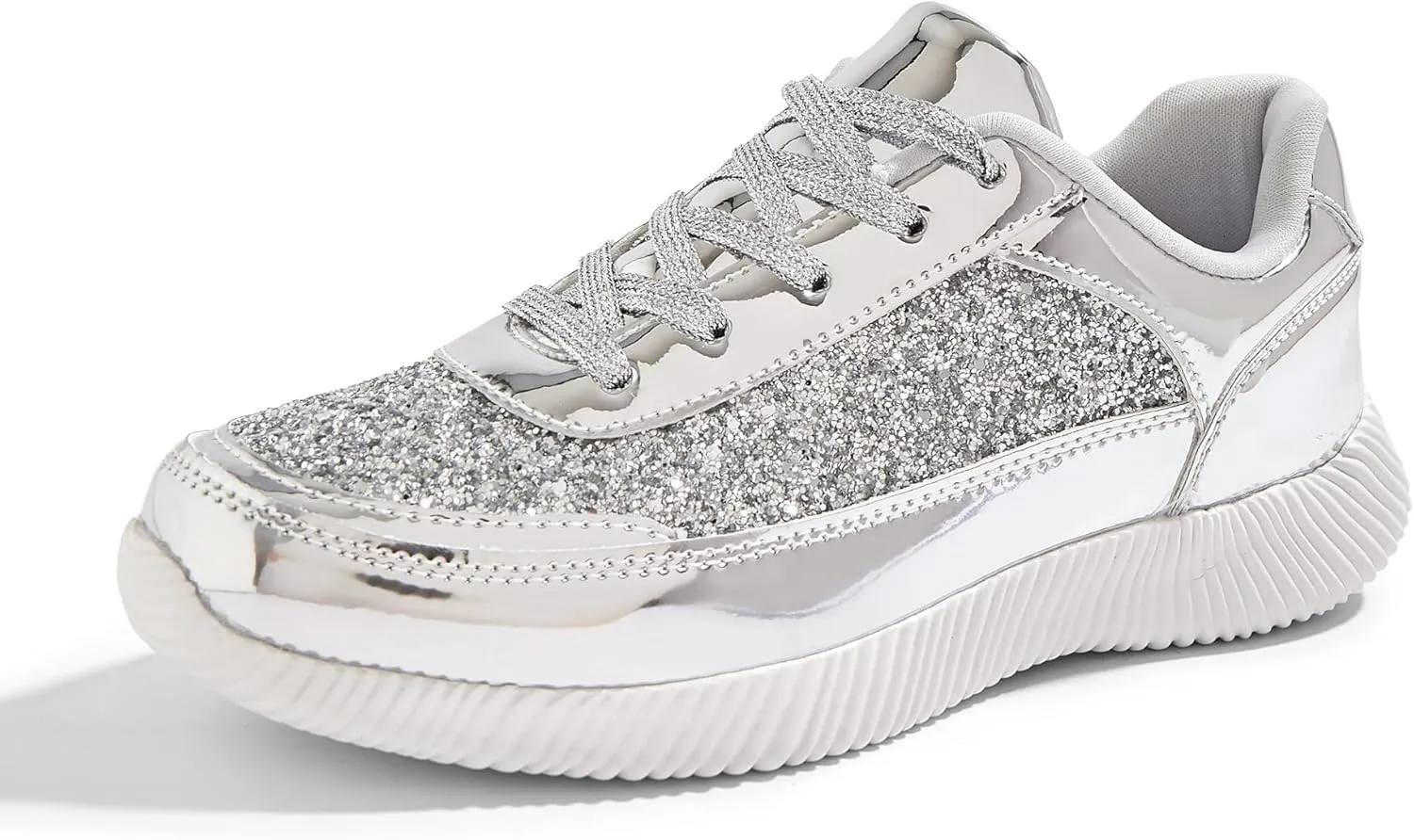 BELOS Women's Glitter Shoes Sparkly Lightweight Metallic Sequins Tennis Shoes Casual Retro Braided Walking Shoes