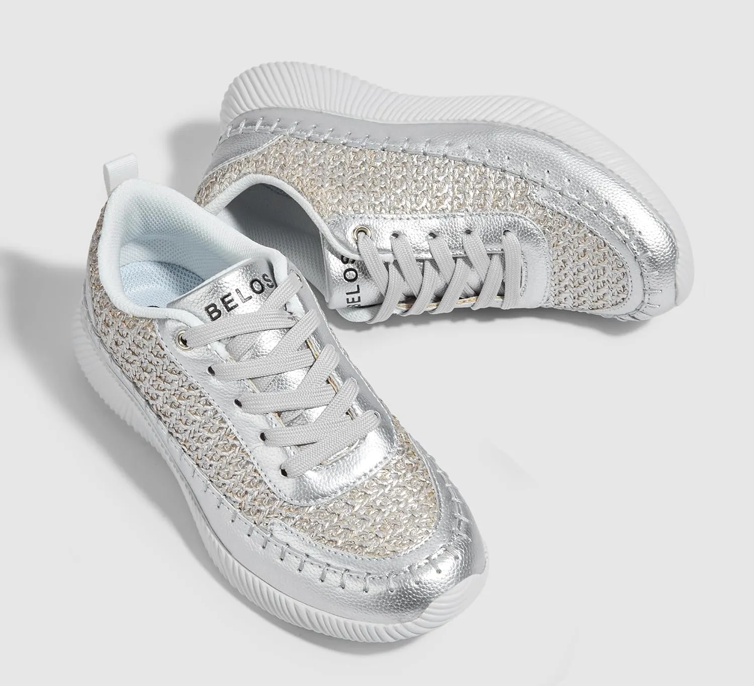 BELOS Women's Glitter Shoes Sparkly Lightweight Metallic Sequins Tennis Shoes Casual Retro Braided Walking Shoes
