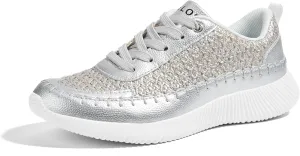 BELOS Women's Glitter Shoes Sparkly Lightweight Metallic Sequins Tennis Shoes Casual Retro Braided Walking Shoes