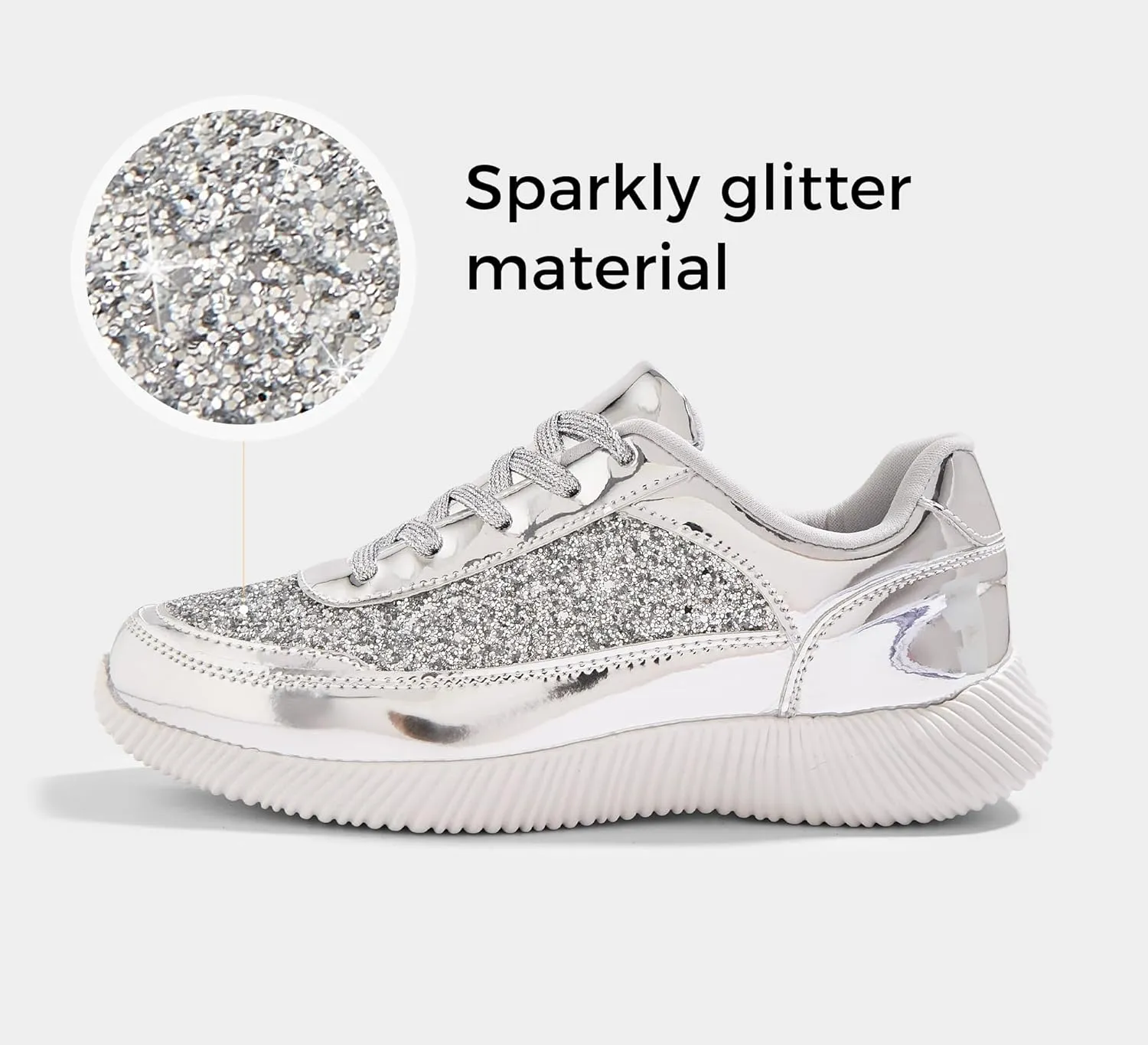 BELOS Women's Glitter Shoes Sparkly Lightweight Metallic Sequins Tennis Shoes Casual Retro Braided Walking Shoes
