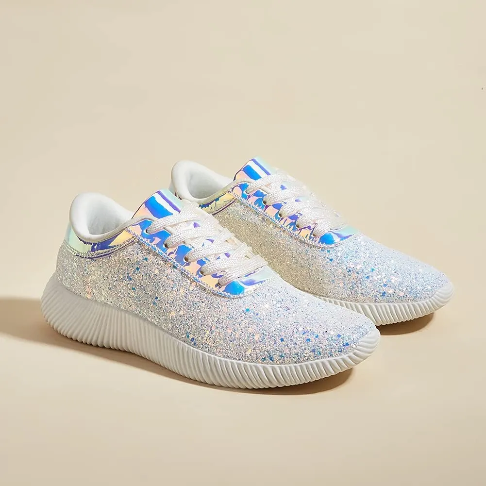BELOS Women's Glitter Shoes Sparkly Lightweight Metallic Sequins Tennis Shoes Casual Retro Braided Walking Shoes
