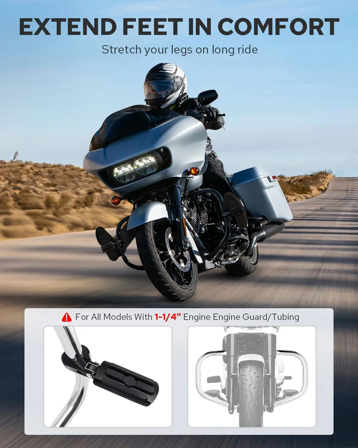 Benlari Highway Pegs P-Clamp A3 Steel Motorcycle Foot Pegs Fit For1.25'' Crash Bars Foot Pedal Bracket Clamp Compatible With Harley Touring Electra Road Glide Road King (Black)