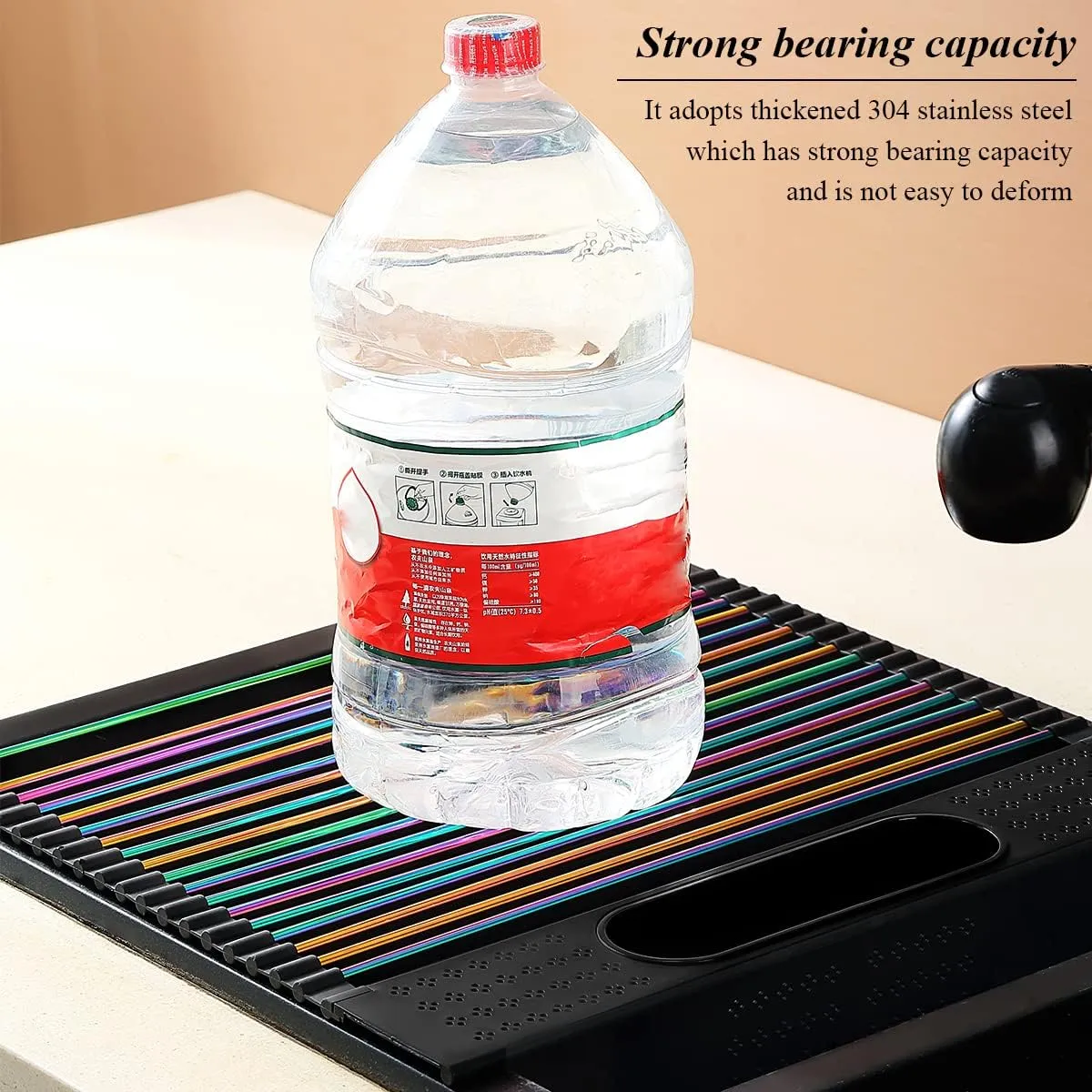 Berglander Rainbow Dish Drying Rack Over The Sink, L17.5*W 15" Rollable Tianium Colorful Plating Stainless Steel Dish Rack with Removable Storage Basket, Perfect for Kitchen Sink