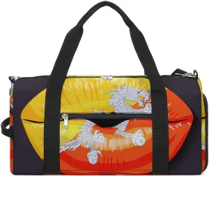 Bhutan Flag Lips Gym Bag for Women Men Lightweight Duffel with Shoe Compartment Weekender