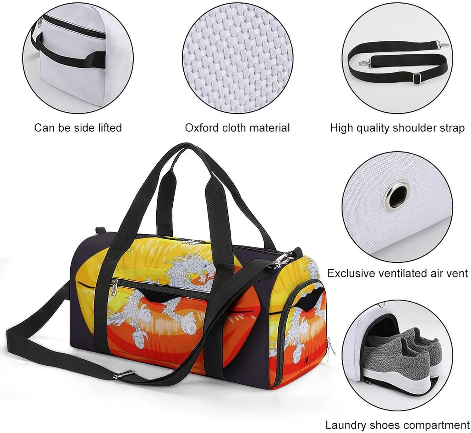 Bhutan Flag Lips Gym Bag for Women Men Lightweight Duffel with Shoe Compartment Weekender