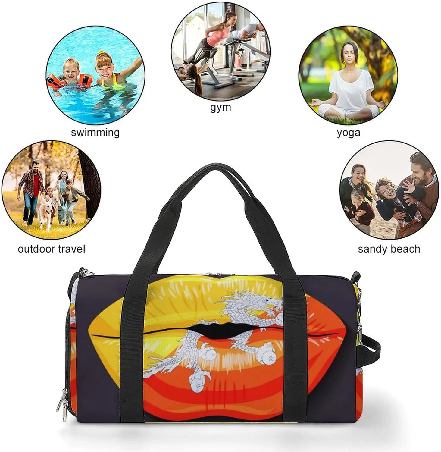 Bhutan Flag Lips Gym Bag for Women Men Lightweight Duffel with Shoe Compartment Weekender