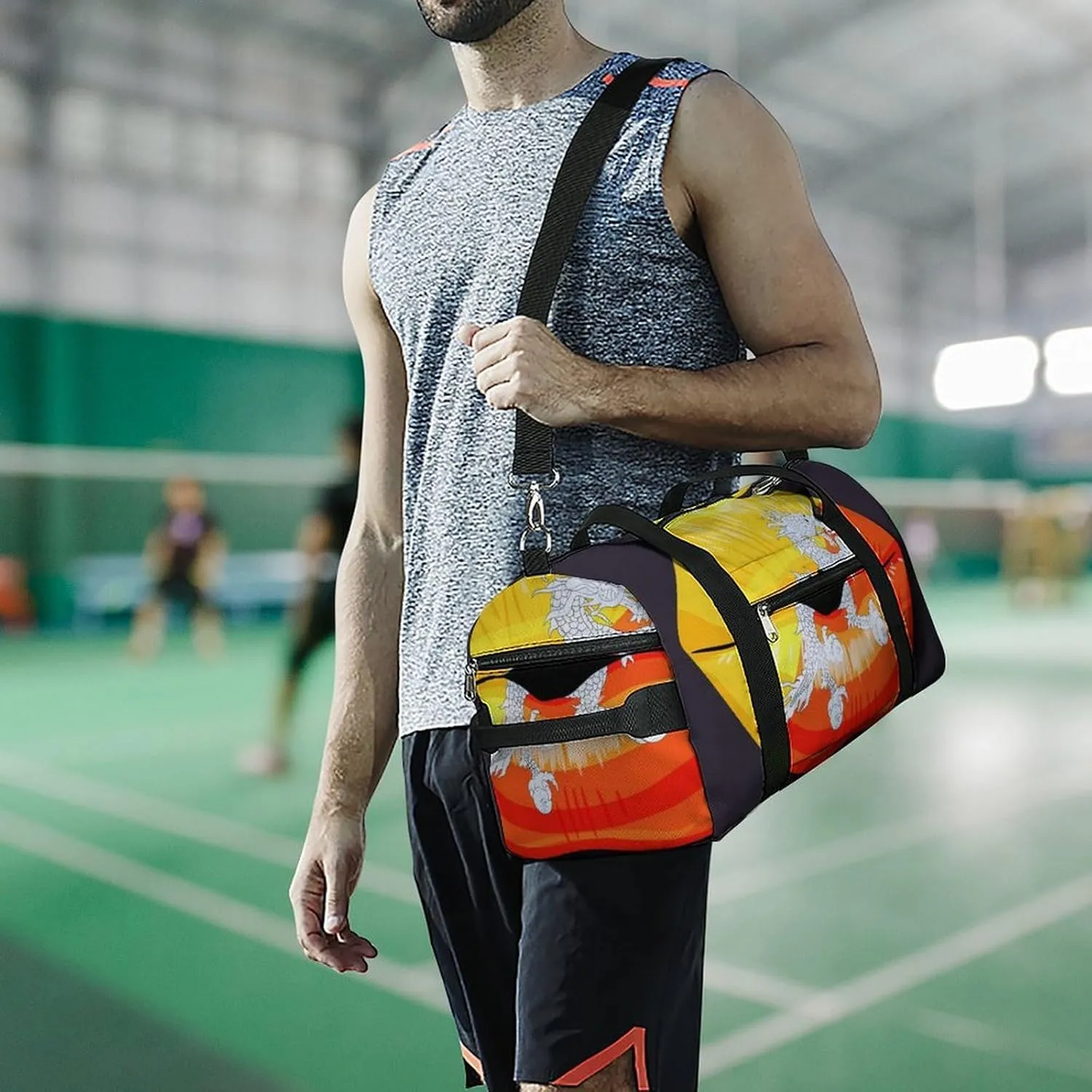Bhutan Flag Lips Gym Bag for Women Men Lightweight Duffel with Shoe Compartment Weekender