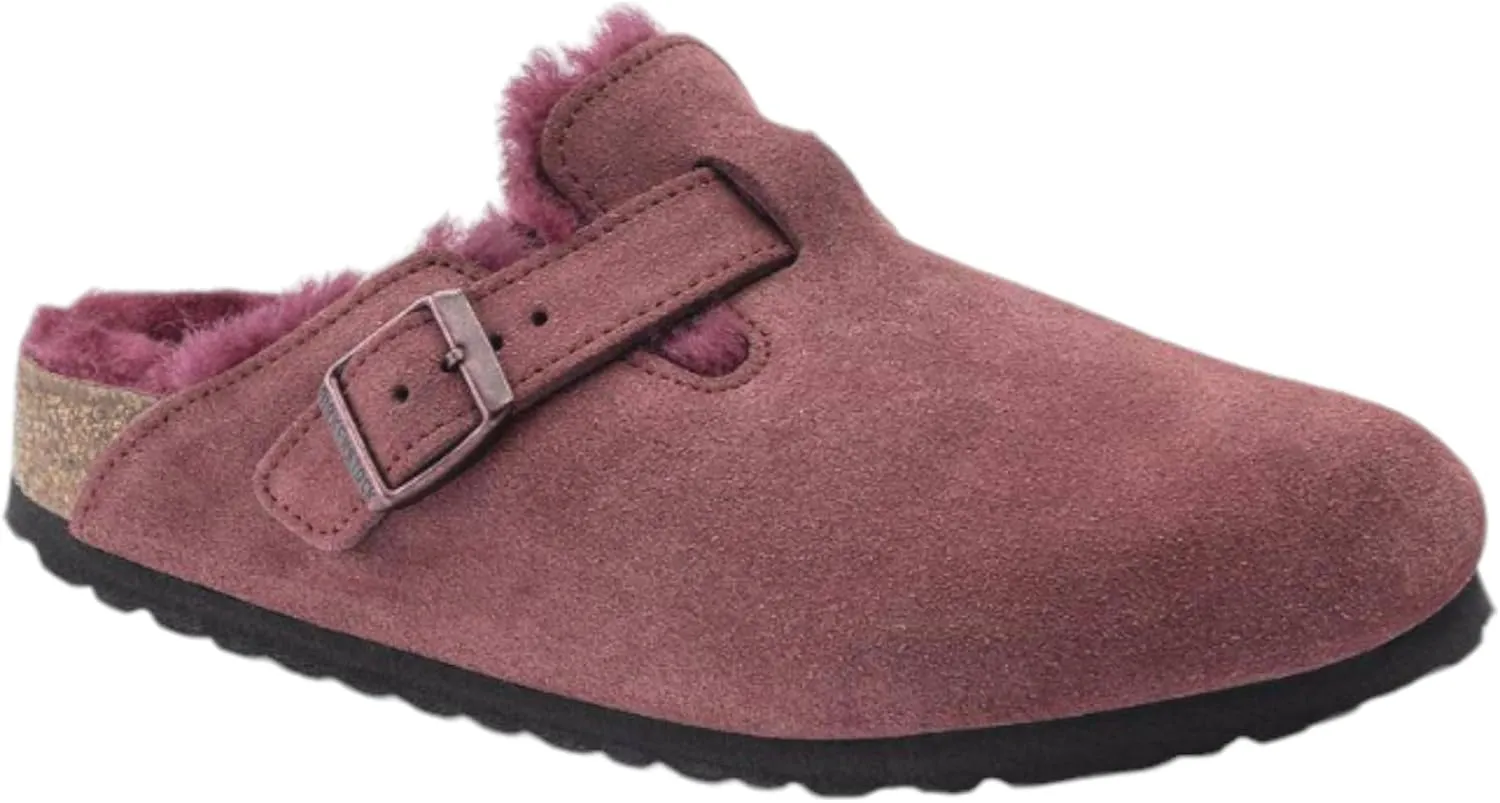 Birkenstock Boston VL/Shearling - Cozy Suede Clog with Shearling Footbed and Reptile Embossed Strap - Multiple Sizes & Colors