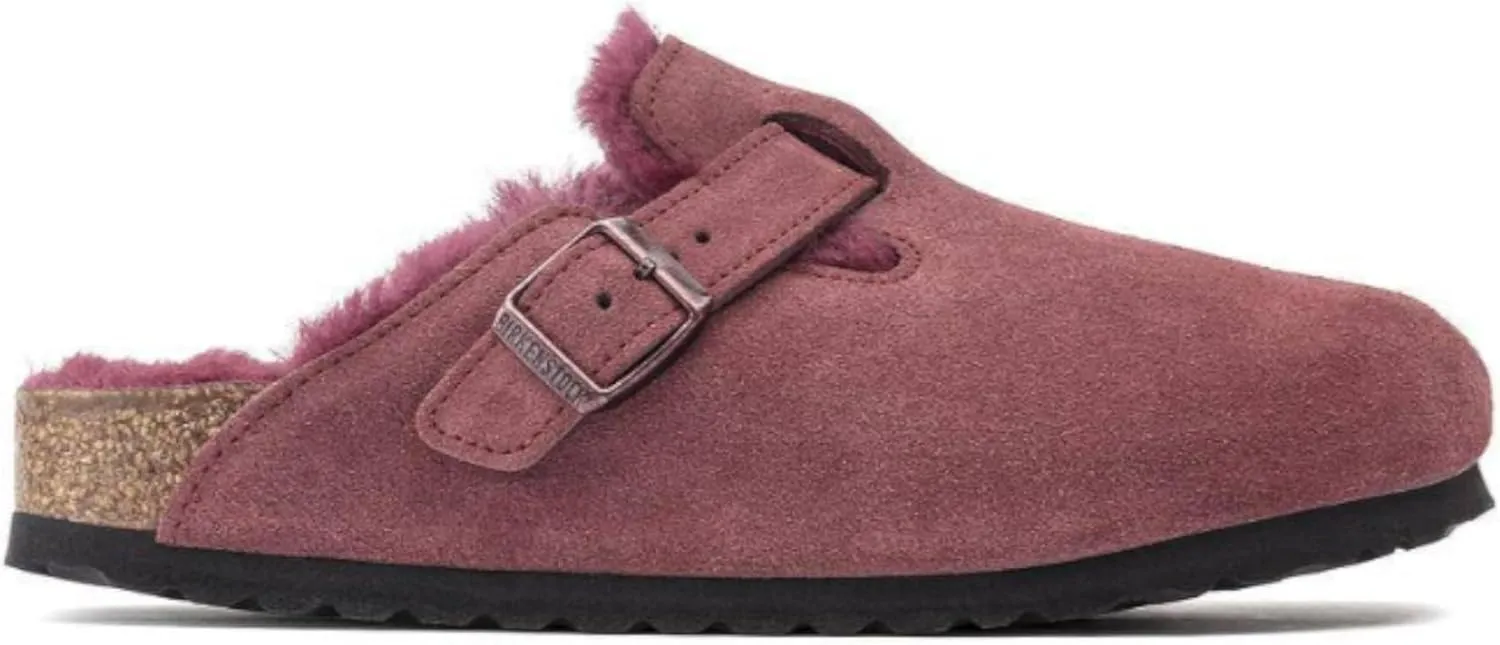 Birkenstock Boston VL/Shearling - Cozy Suede Clog with Shearling Footbed and Reptile Embossed Strap - Multiple Sizes & Colors