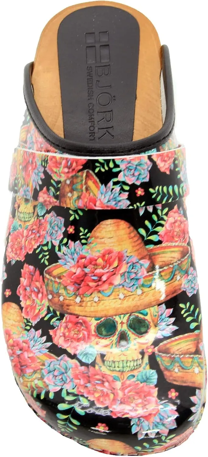 Bjork Maja Wood Open Back Leather Clogs