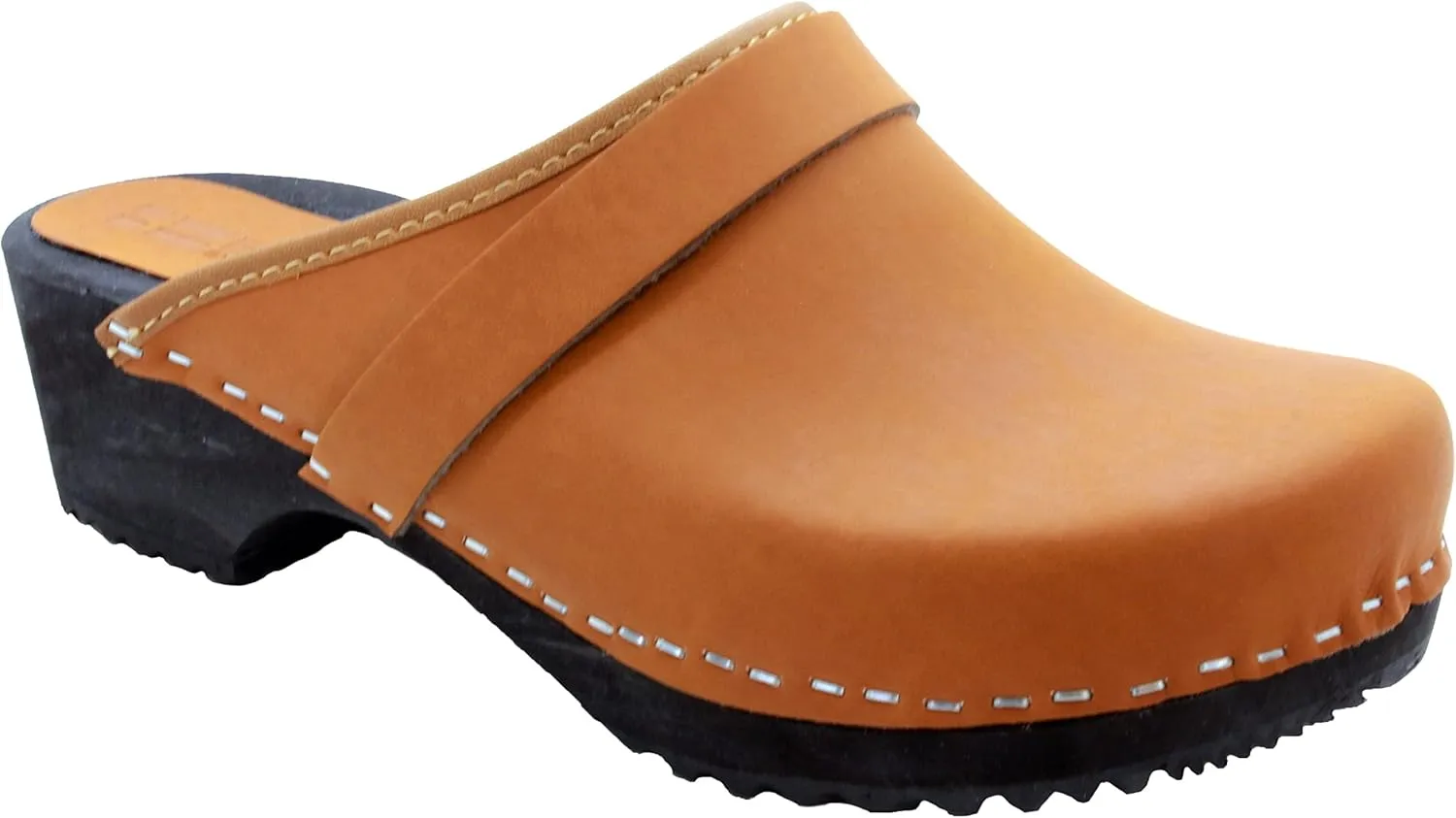 Bjork Maja Wood Open Back Leather Clogs