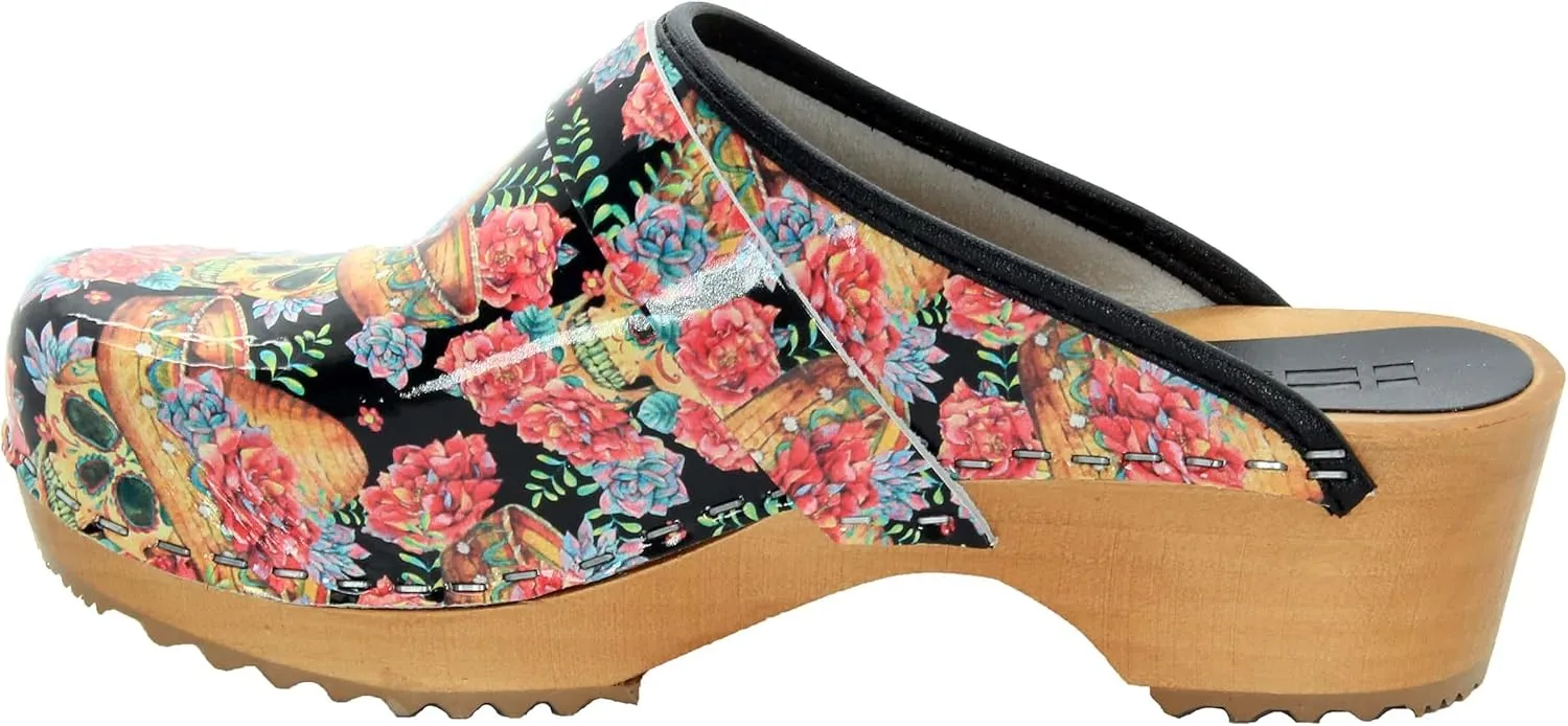 Bjork Maja Wood Open Back Leather Clogs