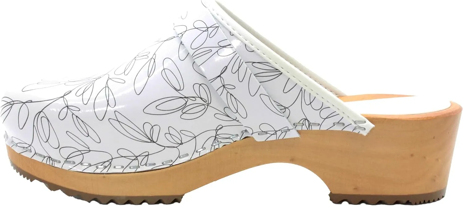 Bjork Maja Wood Open Back Leather Clogs