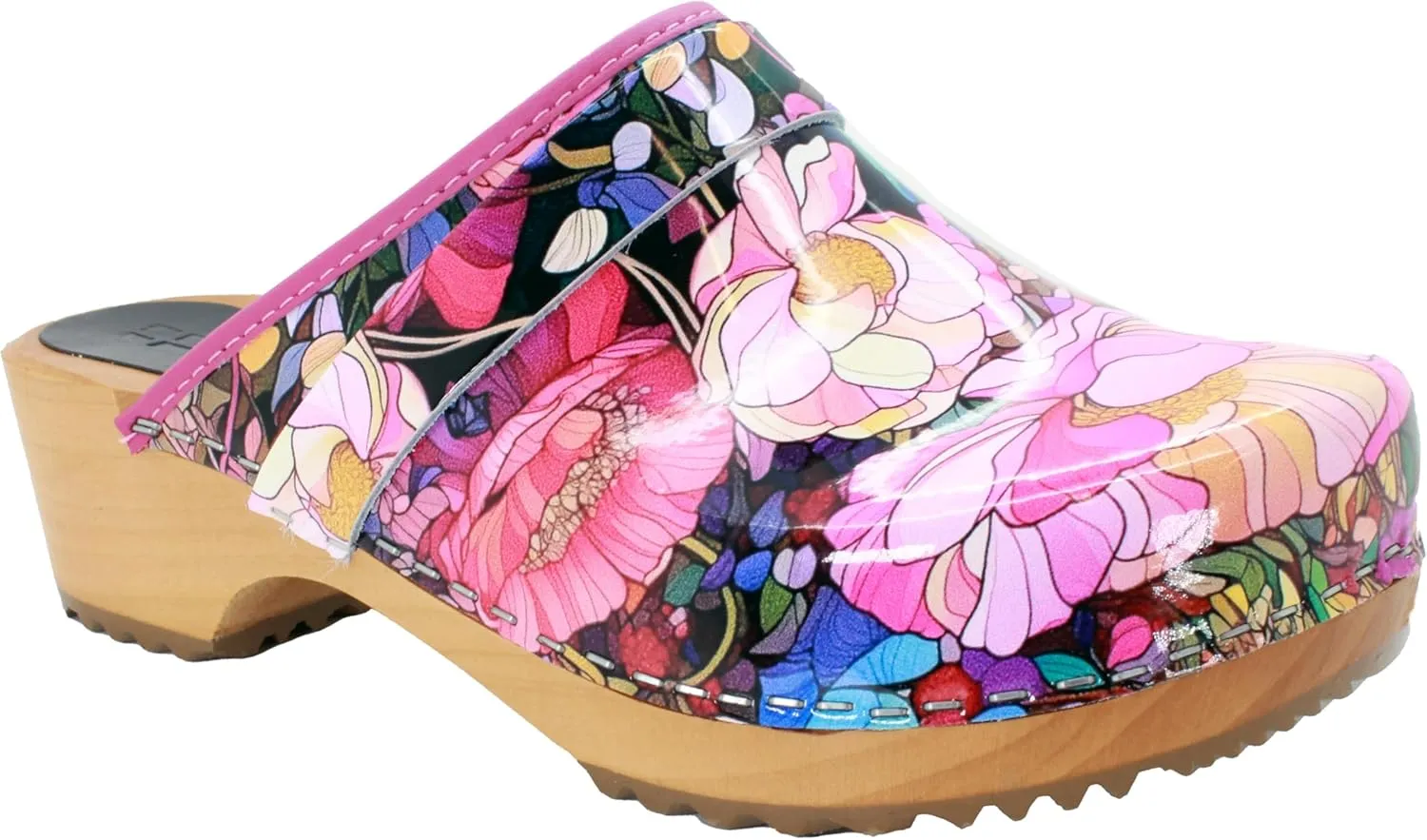 Bjork Maja Wood Open Back Leather Clogs