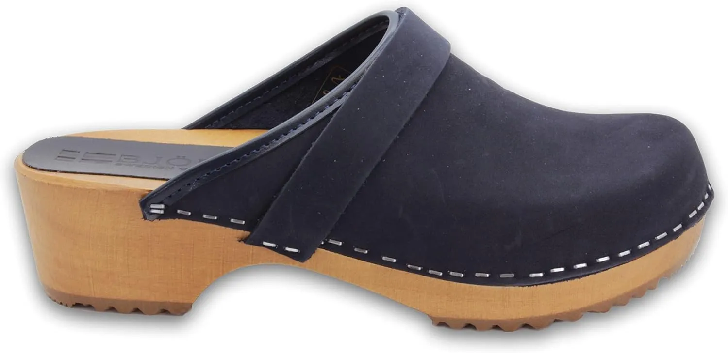 Bjork Maja Wood Open Back Leather Clogs