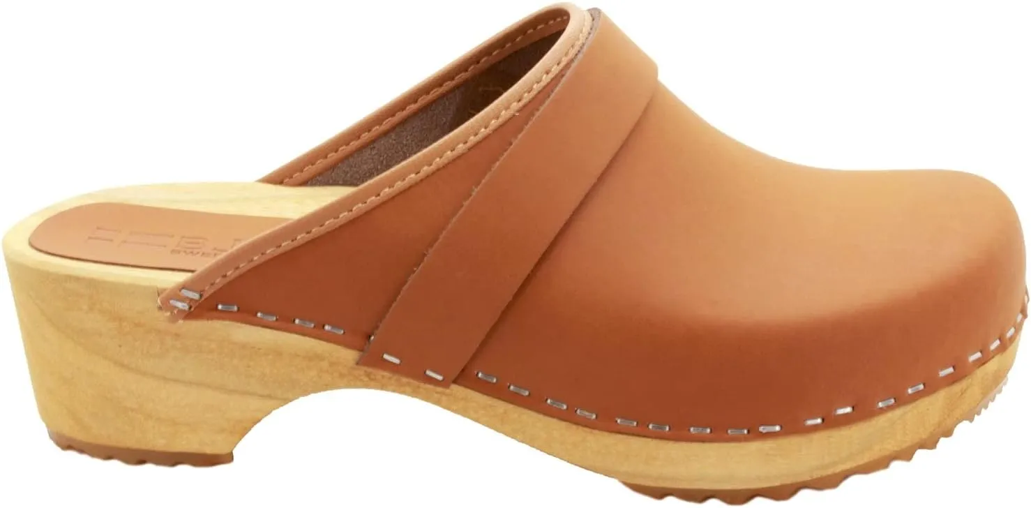 Bjork Maja Wood Open Back Leather Clogs