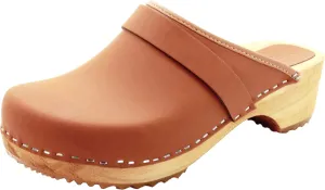Bjork Maja Wood Open Back Leather Clogs