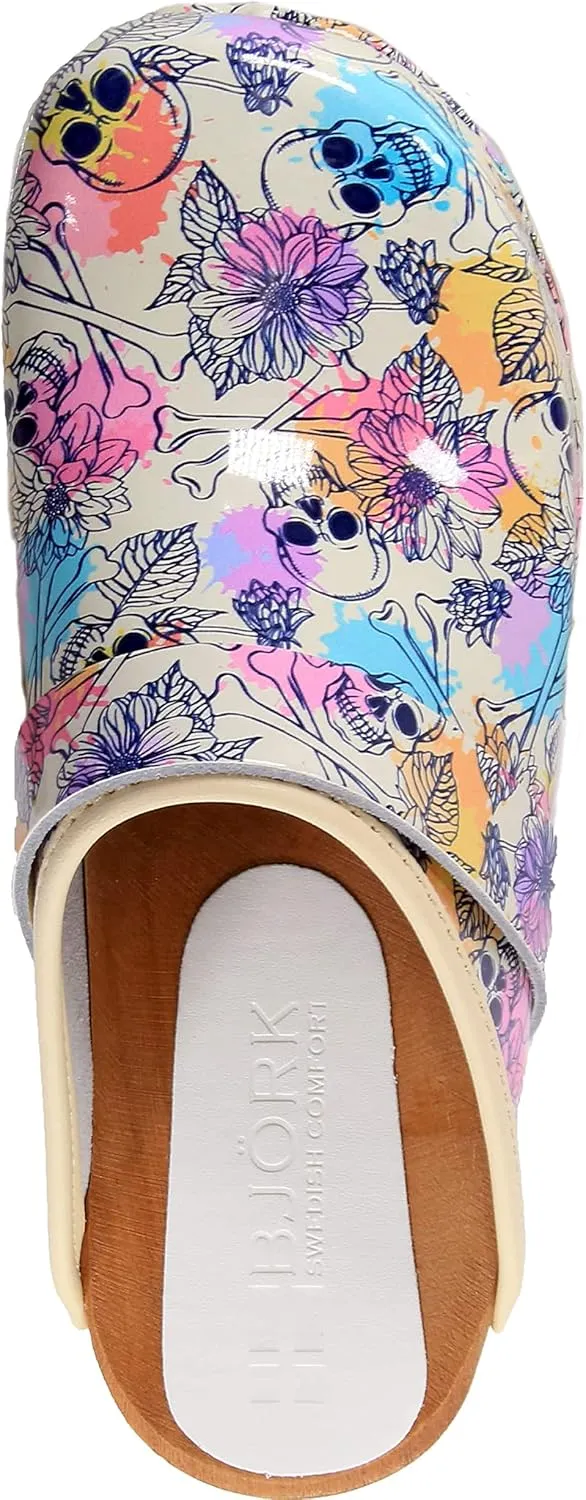 Bjork Maja Wood Open Back Leather Clogs