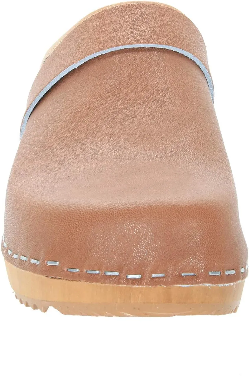 Bjork Maja Wood Open Back Leather Clogs