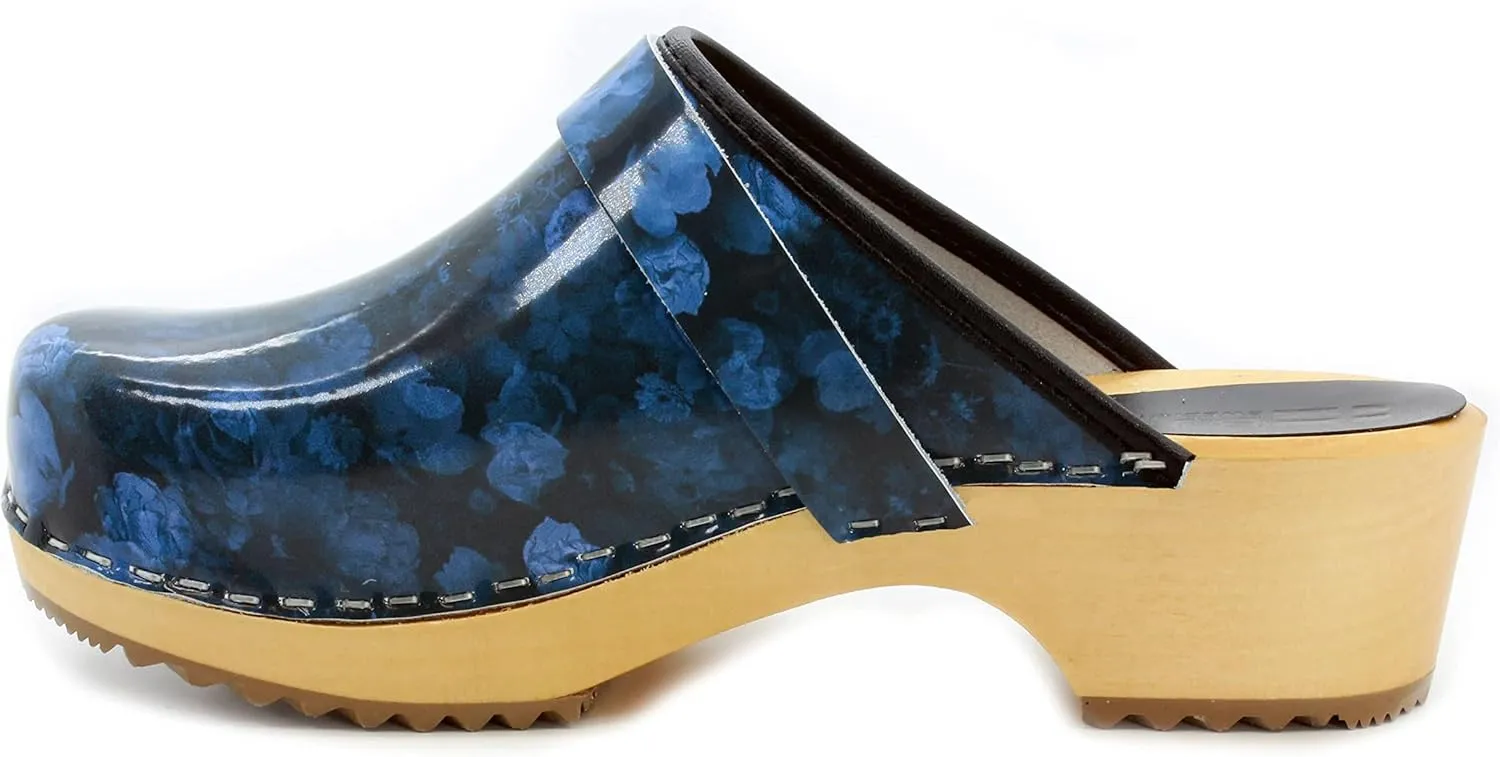 Bjork Maja Wood Open Back Leather Clogs