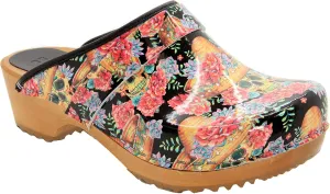 Bjork Maja Wood Open Back Leather Clogs