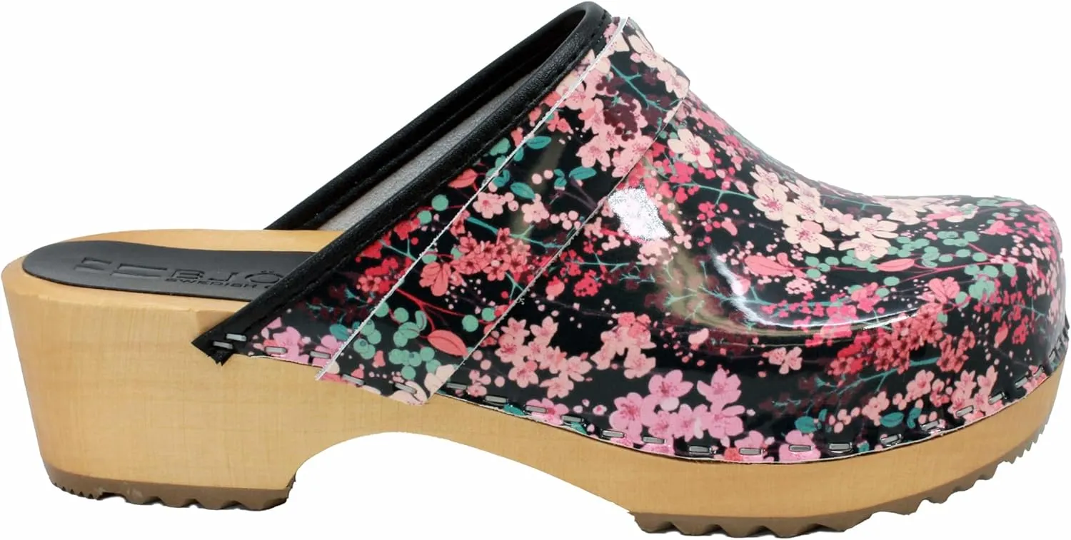 Bjork Maja Wood Open Back Leather Clogs
