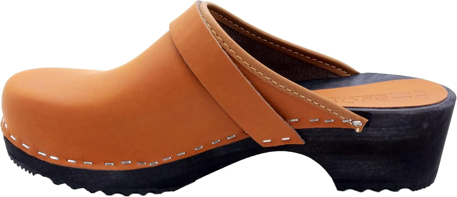 Bjork Maja Wood Open Back Leather Clogs