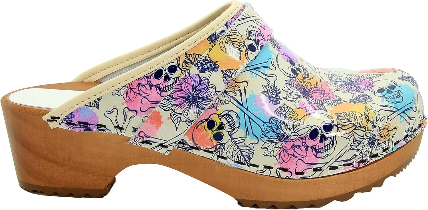 Bjork Maja Wood Open Back Leather Clogs