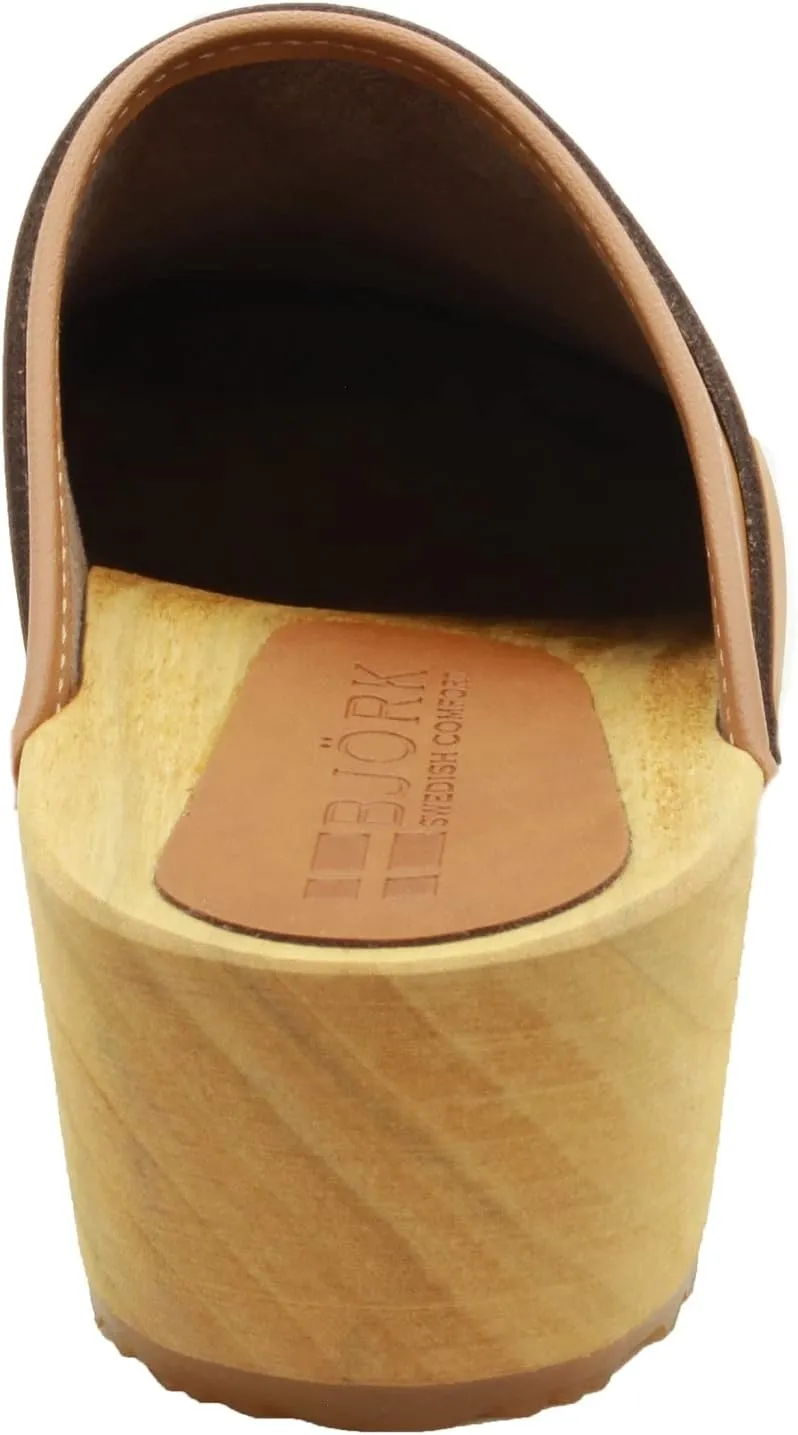 Bjork Maja Wood Open Back Leather Clogs
