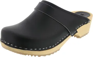 Bjork Maja Wood Open Back Leather Clogs