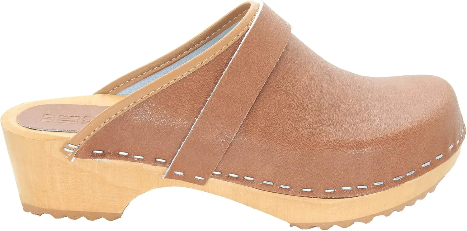 Bjork Maja Wood Open Back Leather Clogs