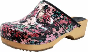 Bjork Maja Wood Open Back Leather Clogs