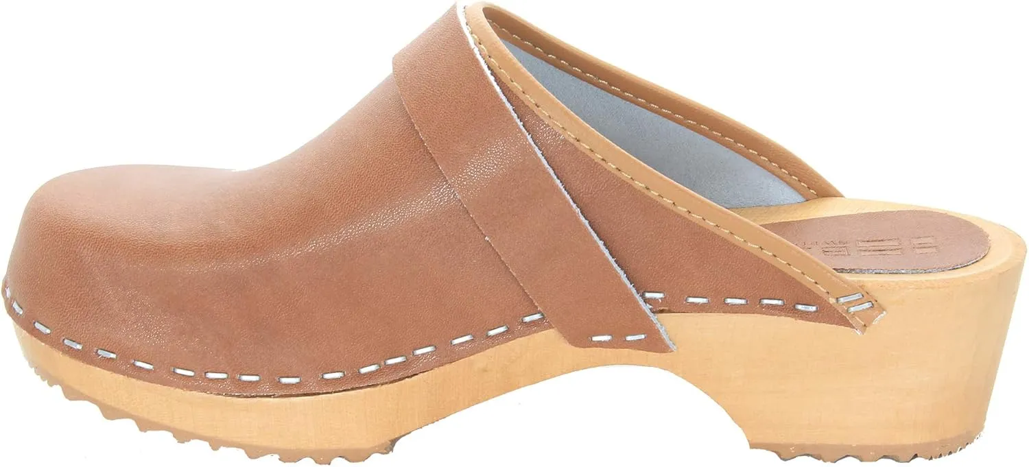 Bjork Maja Wood Open Back Leather Clogs