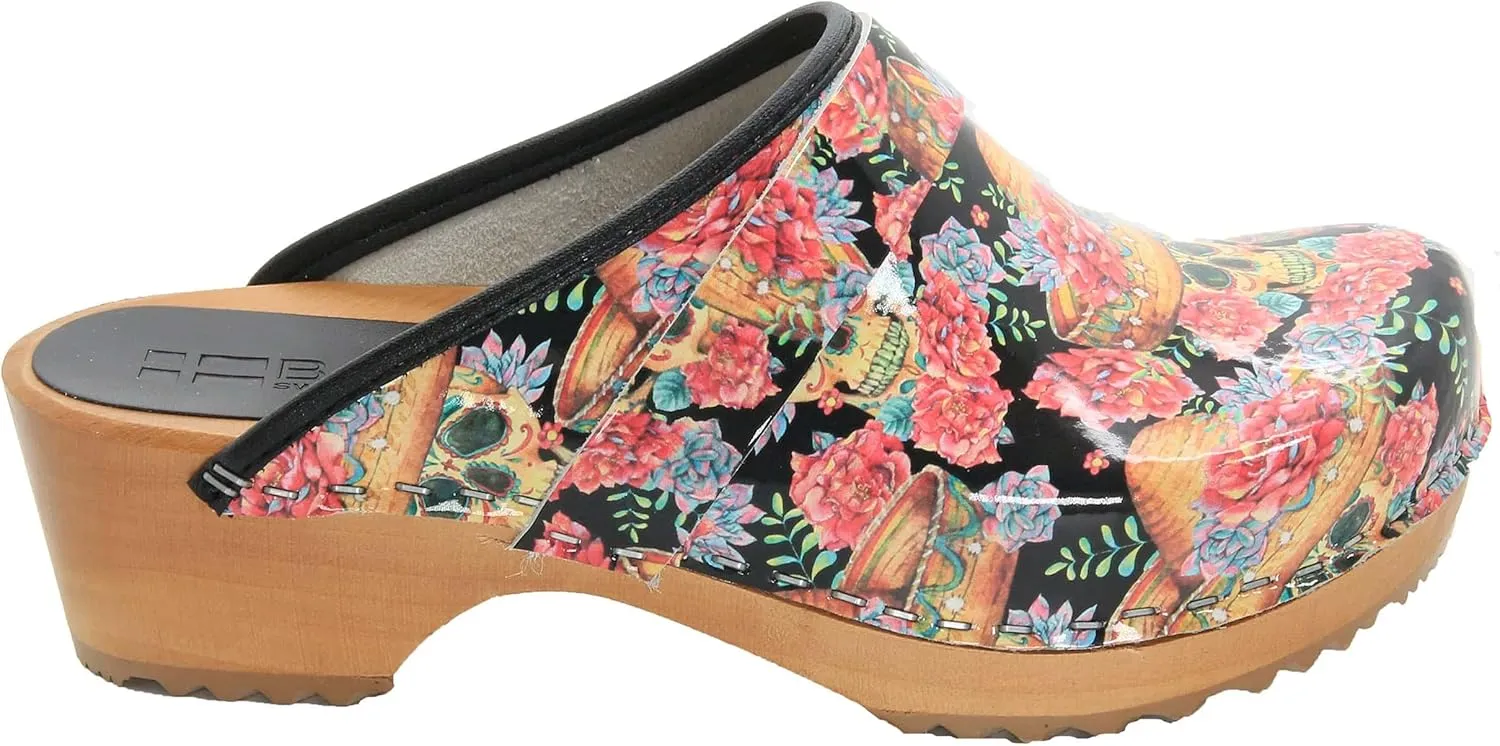 Bjork Maja Wood Open Back Leather Clogs